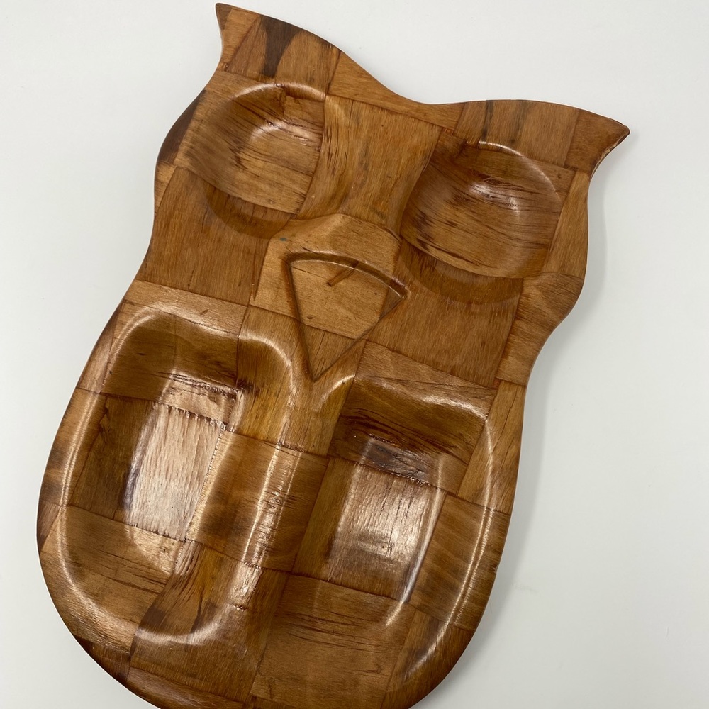 VINTAGE Owl Wood Trinket Tray